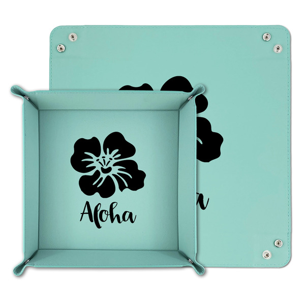 Preppy Hibiscus Teal Faux Leather Valet Trays - PARENT MAIN