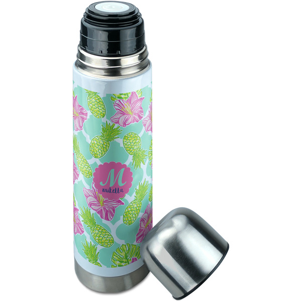 Preppy Hibiscus Thermos - Lid Off
