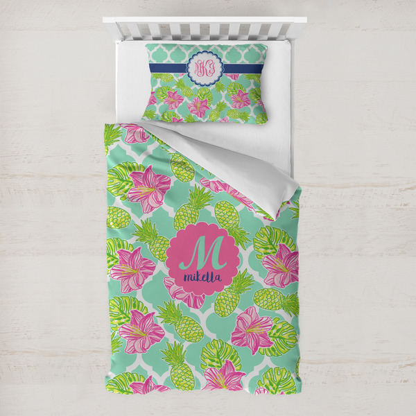 Custom Preppy Hibiscus Toddler Bedding w/ Name and Initial