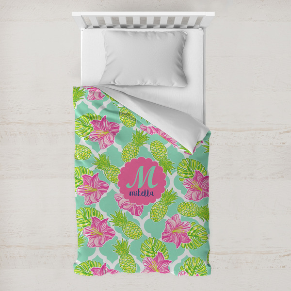 Custom Preppy Hibiscus Toddler Duvet Cover w/ Name and Initial