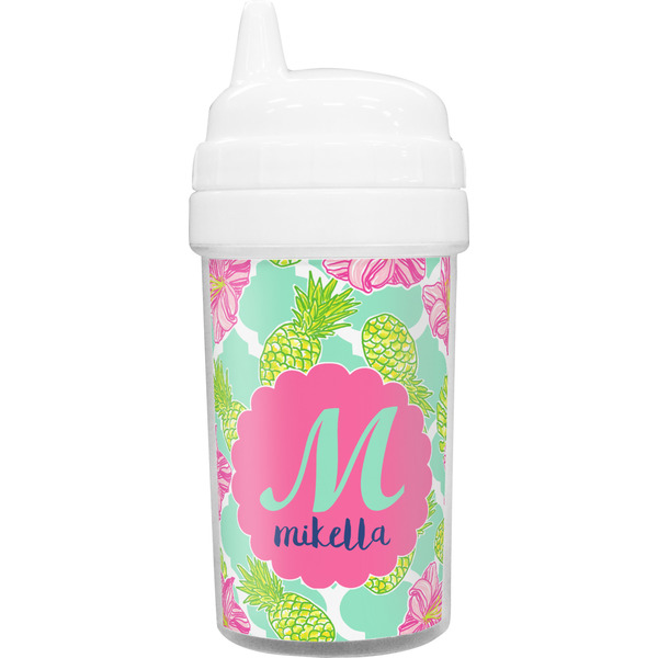 Custom Preppy Hibiscus Toddler Sippy Cup (Personalized)