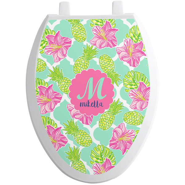 Custom Preppy Hibiscus Toilet Seat Decal - Elongated (Personalized)