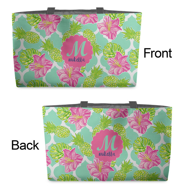 Preppy Hibiscus Tote w/Black Handles - Front & Back Views