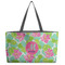 Preppy Hibiscus Tote w/Black Handles - Front View