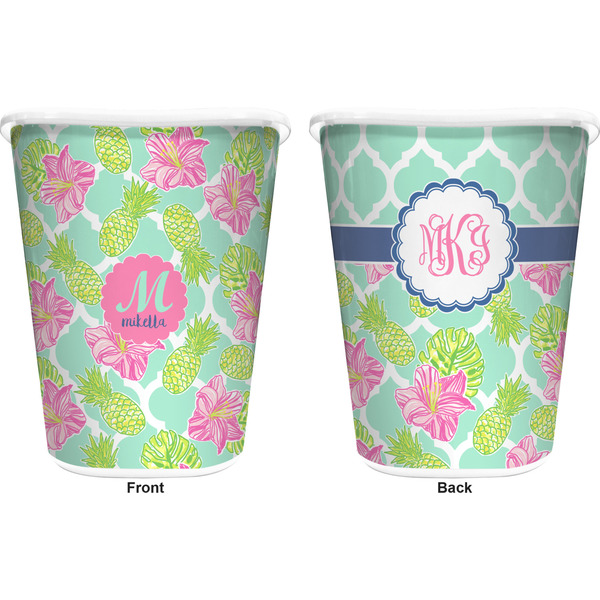 Preppy Hibiscus Trash Can White - Front and Back - Apvl