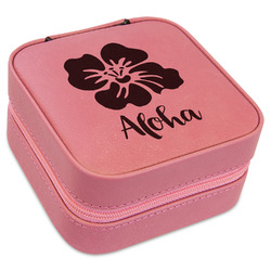 Preppy Hibiscus Travel Jewelry Boxes - Pink Leather (Personalized)
