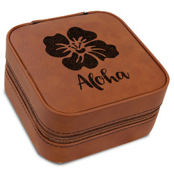 Preppy Hibiscus Travel Jewelry Box - Rawhide Leather (Personalized)