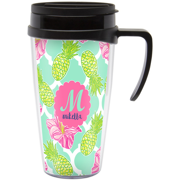 Custom Preppy Hibiscus Acrylic Travel Mug with Handle (Personalized)