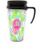 Preppy Hibiscus Travel Mug with Black Handle - Front