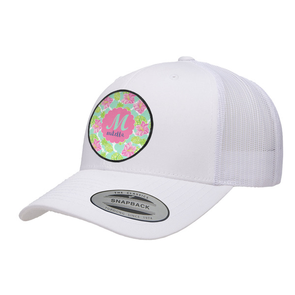 Custom Preppy Hibiscus Trucker Hat - White (Personalized)