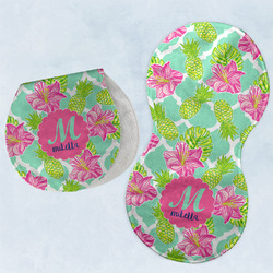 Preppy Hibiscus Burp Pads - Velour - Set of 2 w/ Name and Initial