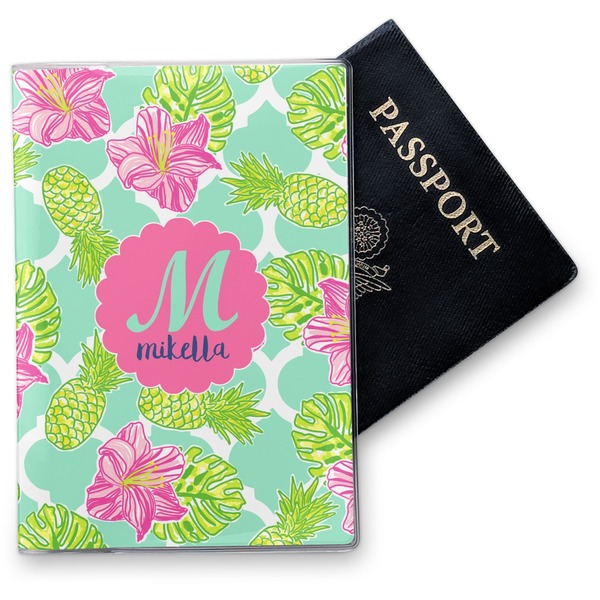 Custom Preppy Hibiscus Vinyl Passport Holder (Personalized)