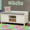 Preppy Hibiscus Wall Name Decal Above Storage bench
