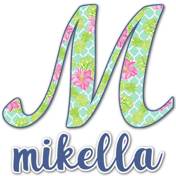 Custom Preppy Hibiscus Name & Initial Decal - Custom Sized (Personalized)