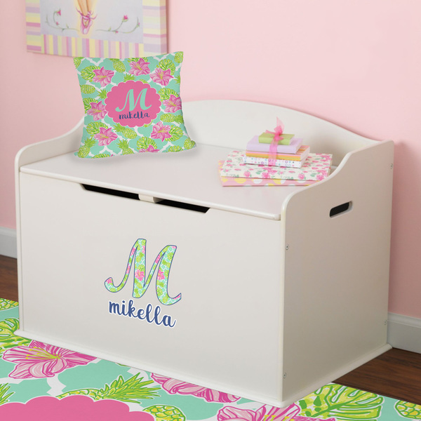 Preppy Hibiscus Wall Name & Initial Small on Toy Chest