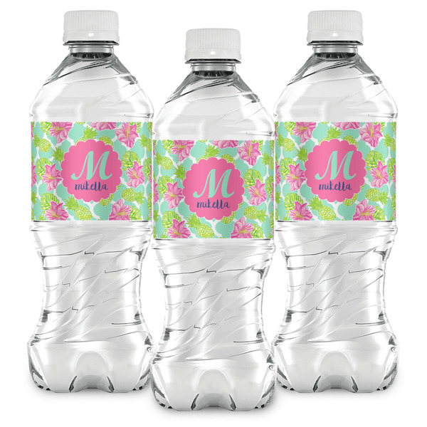 Preppy Hibiscus Water Bottle Labels - Front View