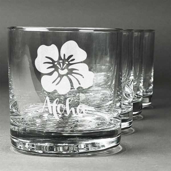 Custom Preppy Hibiscus Whiskey Glasses (Set of 4) (Personalized)