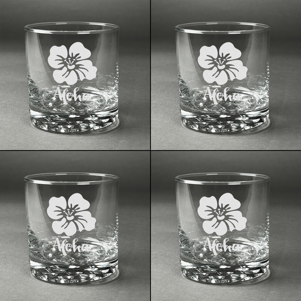 Preppy Hibiscus Whiskey Glasses - Set of 4 all Engraved