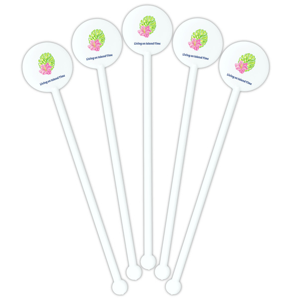Preppy Hibiscus White Plastic 5.5" Stir Stick - Fan View
