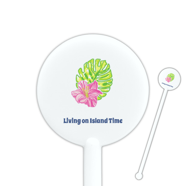 Custom Preppy Hibiscus 5.5" Round Plastic Stir Sticks - White - Single Sided (Personalized)