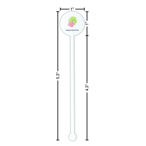 Preppy Hibiscus White Plastic 5.5" Stir Stick - Round - Dimensions