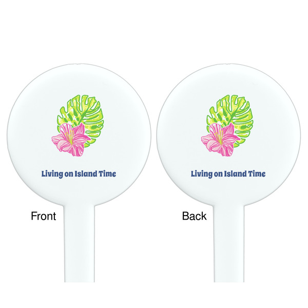 Preppy Hibiscus White Plastic 7" Stir Stick - Double Sided - Round - Front & Back