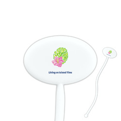 Preppy Hibiscus 7" Oval Plastic Stir Sticks - White - Single Sided (Personalized)
