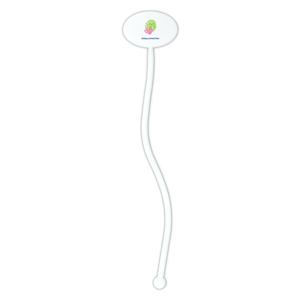 Preppy Hibiscus White Plastic 7" Stir Stick - Oval - Single Stick