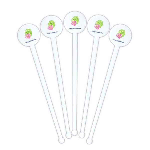 Preppy Hibiscus White Plastic 7" Stir Stick - Round - Fan View