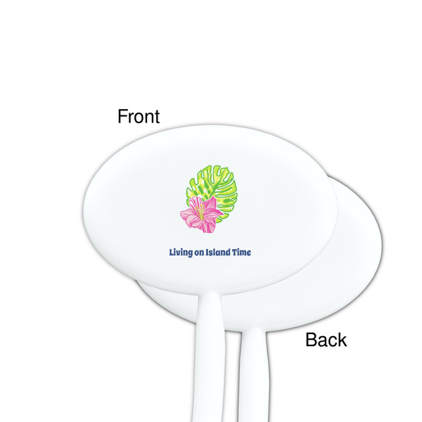 Preppy Hibiscus White Plastic 7" Stir Stick - Single Sided - Oval - Front & Back