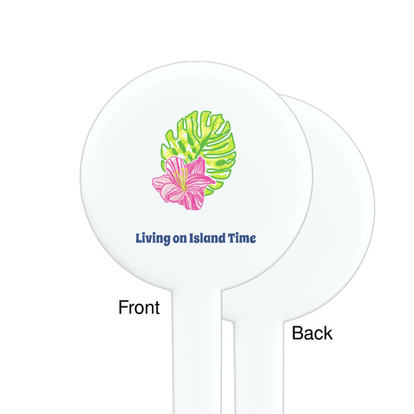 Preppy Hibiscus White Plastic 7" Stir Stick - Single Sided - Round - Front & Back