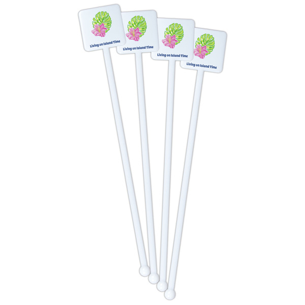 Preppy Hibiscus White Plastic Stir Stick - Single Sided - Square - Front