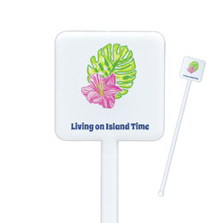 Preppy Hibiscus Square Plastic Stir Sticks - Double Sided (Personalized)
