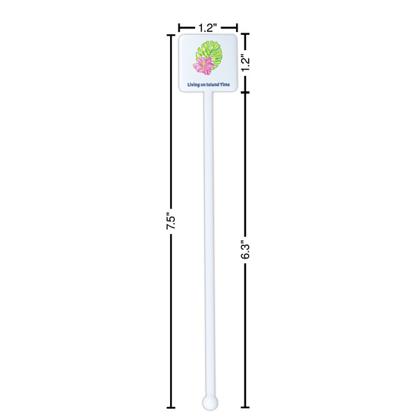 Preppy Hibiscus White Plastic Stir Stick - Square - Dimensions