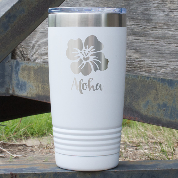 Custom Preppy Hibiscus 20 oz Stainless Steel Tumbler - White - Single Sided (Personalized)