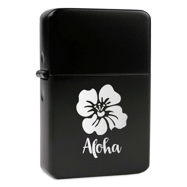 Custom Preppy Hibiscus Windproof Lighter - Black - Single Sided & Lid Engraved (Personalized)