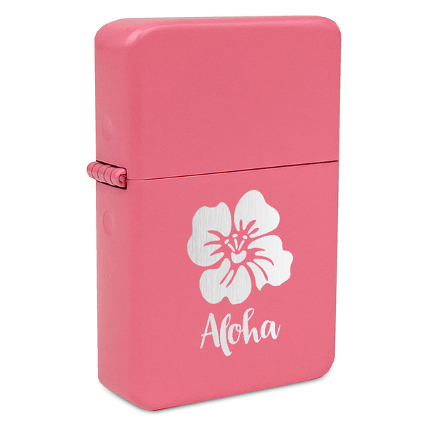 Custom Preppy Hibiscus Windproof Lighter - Pink - Double Sided & Lid Engraved (Personalized)