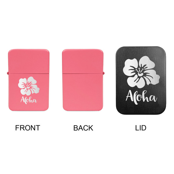 Preppy Hibiscus Windproof Lighters - Pink, Single Sided, w Lid - APPROVAL