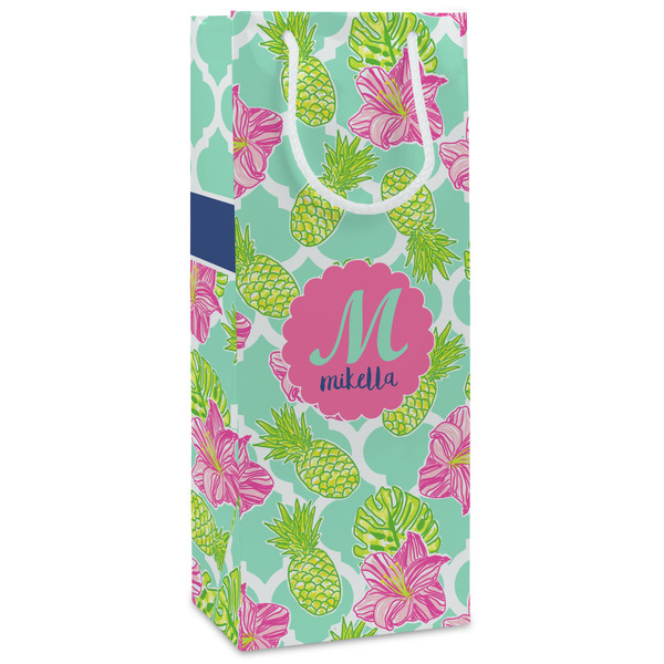 Custom Preppy Hibiscus Wine Gift Bags - Gloss (Personalized)