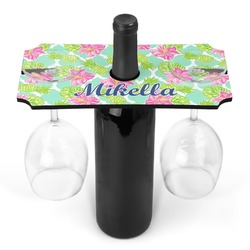 Preppy Hibiscus Wine Bottle & Glass Holder (Personalized)