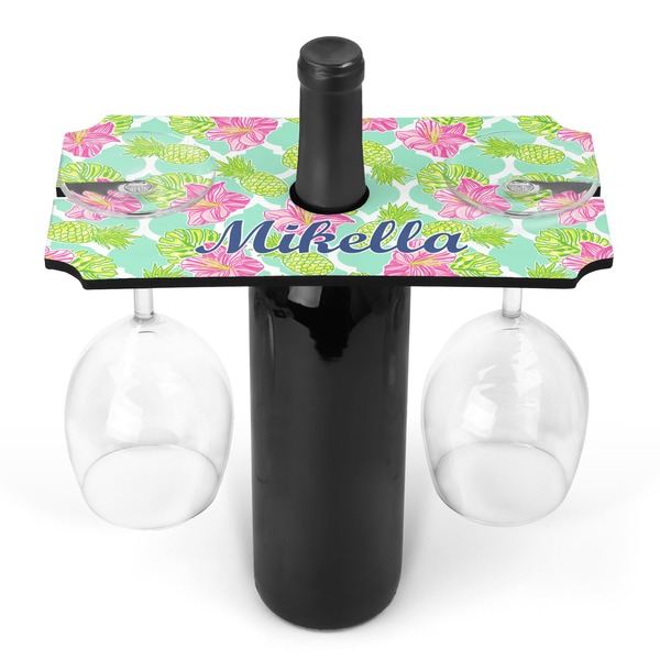 Custom Preppy Hibiscus Wine Bottle & Glass Holder (Personalized)
