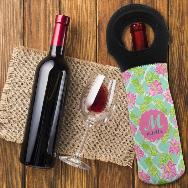 Preppy Hibiscus Wine Tote Bag - FLATLAY