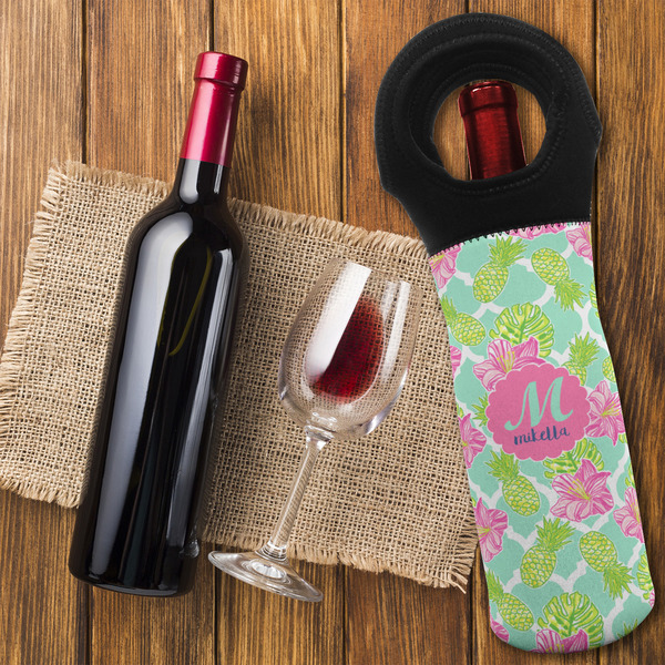 Preppy Hibiscus Wine Tote Bag - FLATLAY