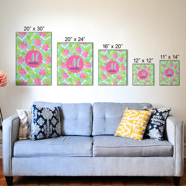 Preppy Hibiscus Wood Prints - Size Comparison