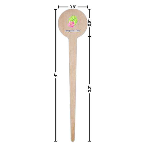 Preppy Hibiscus Wooden 4" Food Pick - Round - Dimensions