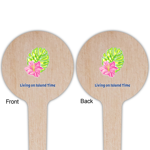 Preppy Hibiscus Wooden 4" Food Pick - Round - Double Sided - Front & Back