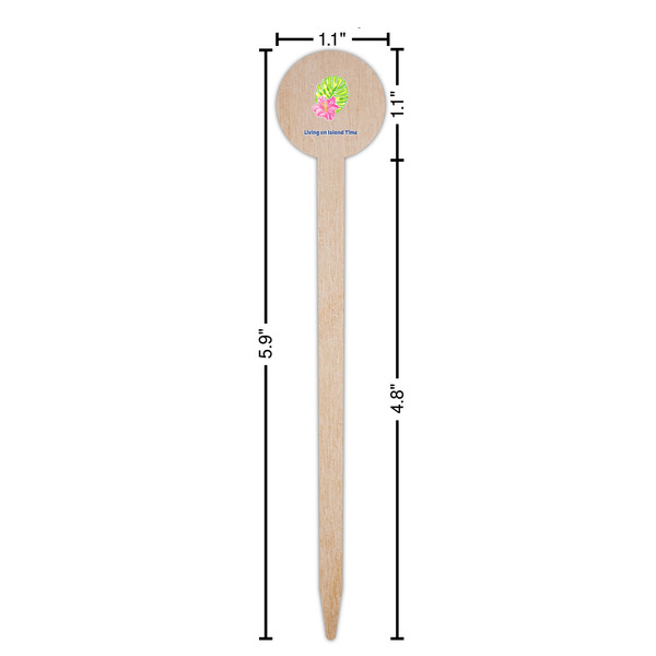 Preppy Hibiscus Wooden 6" Food Pick - Round - Dimensions