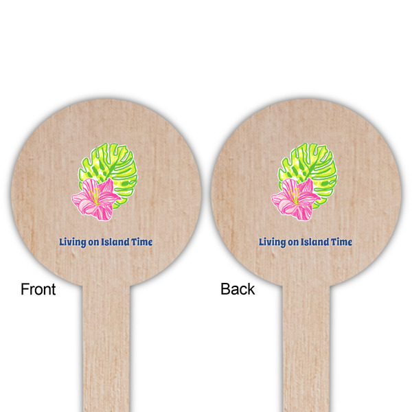 Preppy Hibiscus Wooden 6" Food Pick - Round - Double Sided - Front & Back