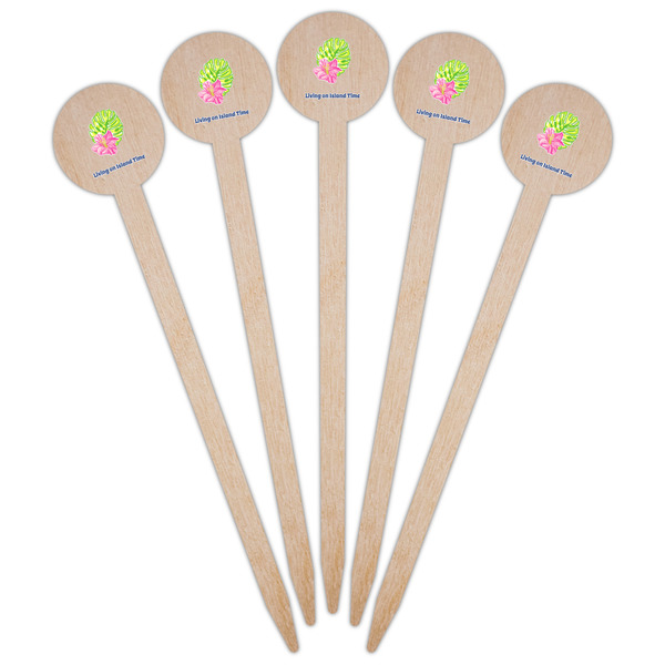 Preppy Hibiscus Wooden 6" Food Pick - Round - Fan View