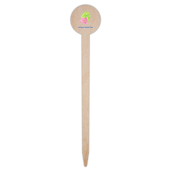 Preppy Hibiscus Wooden 6" Food Pick - Round - Single Pick